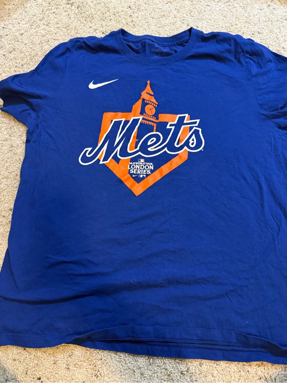 Nike Royal Blue Mets Graphic Short Sleeve Tee with Orange Logo